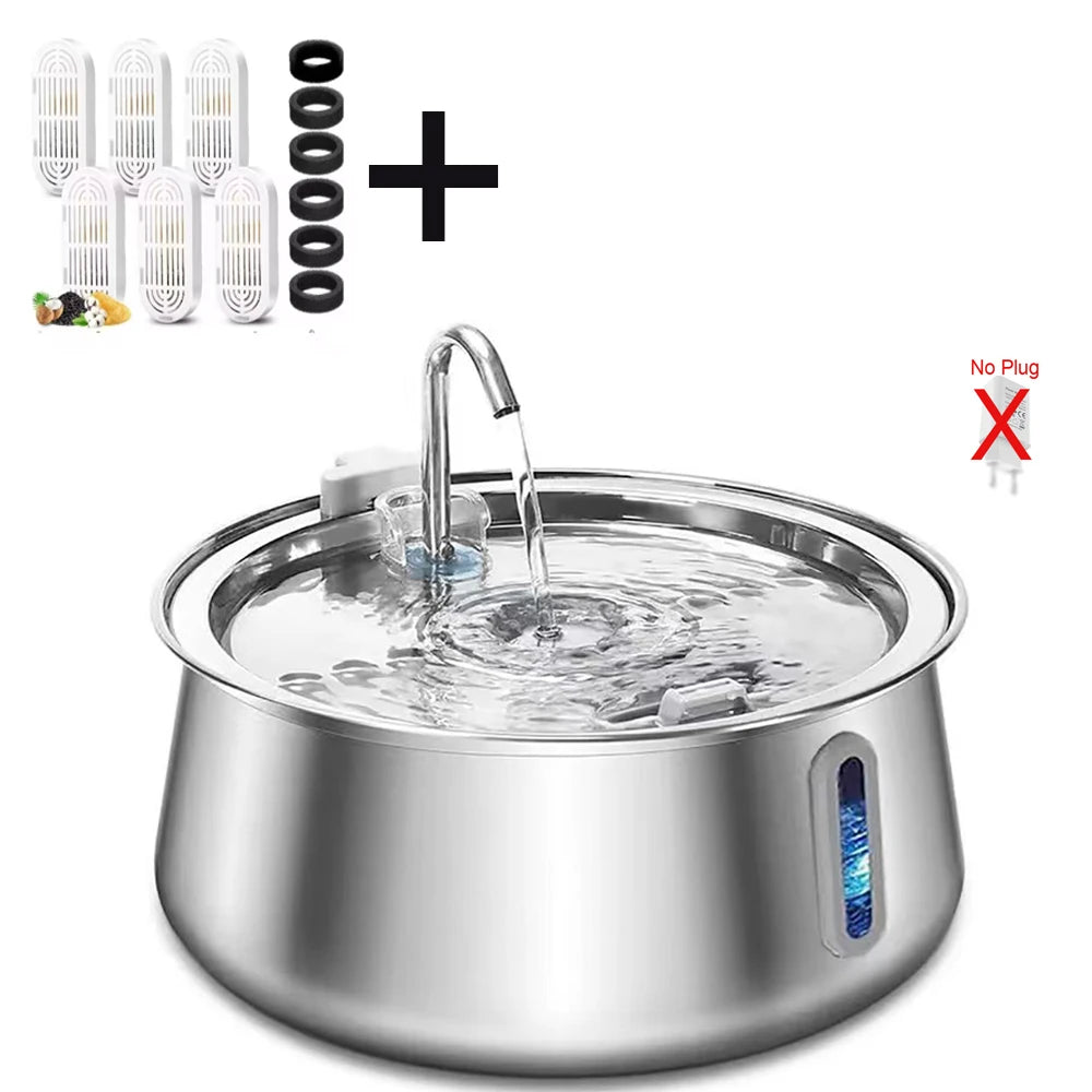4L Stainless Dog Automatic Water Fountain Pet Water Fountain Multi-filter Cat Fountain Small and Medium Dog Water Feeder